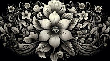 ai gegenereerd abstract bloemen patroon in zwart en wit kleuren. gotisch esthetisch foto