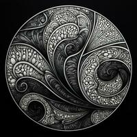 ai gegenereerd abstract cirkel met golvend patroon in zwart en wit kleuren. surrealistisch stijl foto