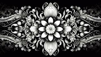 ai gegenereerd abstract bloemen patroon in zwart en wit kleuren foto
