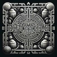 ai gegenereerd zwart en wit grunge meetkundig tribal labyrint. surrealistische stijl. foto