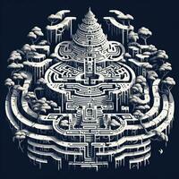 ai gegenereerd zwart en wit grunge meetkundig tribal labyrint. surrealistische stijl. foto