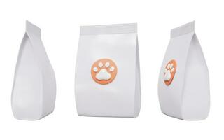 wit huisdier voedsel pakket tas, 3d weergave. foto
