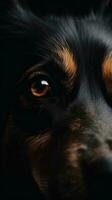 ai gegenereerd detailopname hond oog, portret van dier Aan donker achtergrond. ai gegenereerd foto