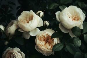ai gegenereerd room kleur rozen detailopname donker romantisch achtergrond. bloemen behang. ai gegenereerd foto