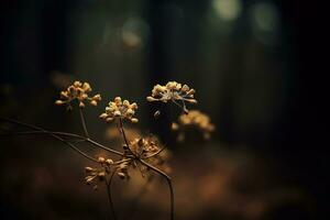 ai gegenereerd droog bloemen in de Woud. herfst achtergrond foto