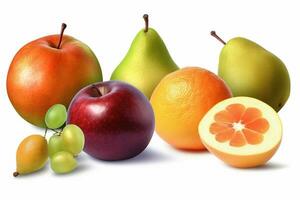 ai gegenereerd verzameling van divers fruit Aan wit achtergrond foto