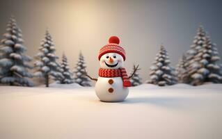 ai gegenereerd gelukkig schattig sneeuwman glimlachen met groot ogen foto