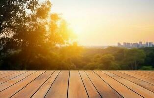 ai gegenereerd leeg hout tafel natuur. genereren ai foto