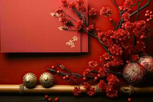 ai gegenereerd China nieuw jaar banier rood achtergrond foto