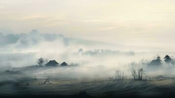 ai gegenereerd Chinese dorp nevelig ochtend- achtergrond behang foto