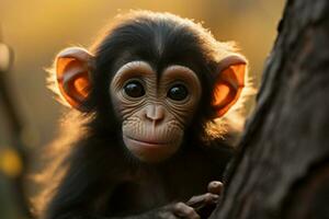 ai gegenereerd schattig weinig baby geit in de veld- ai gegenereerd foto