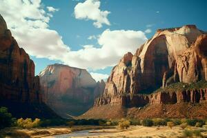 ai gegenereerd de surrealistische landschappen van Zion nationaal park Verenigde Staten van Amerika foto