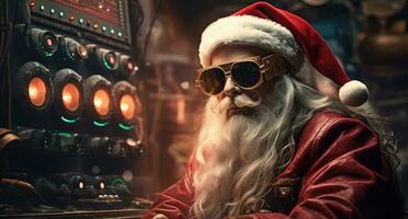 ai gegenereerd een hipster's portret van de kerstman claus in zijn eigen huis foto