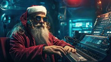 ai gegenereerd een hipster's portret van de kerstman claus in zijn eigen huis foto