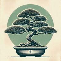 ai gegenereerd illustratie van bonsai boom. wijnoogst stijl. foto