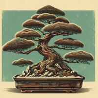 ai gegenereerd illustratie van bonsai boom. wijnoogst stijl. foto