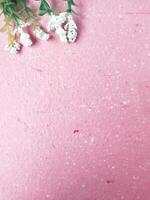 wit dahlia bloemen Aan roze achtergrond met kopiëren ruimte. vlak leggen. foto