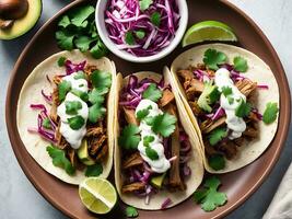 ai gegenereerd Mexicaans taco's met rundvlees, groenten en specerijen foto