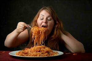 ai gegenereerd aan het eten zonder grenzen vrouw. genereren ai foto