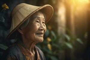 ai gegenereerd glimlachen ouderen Aziatisch dame glimlach persoon. genereren ai foto