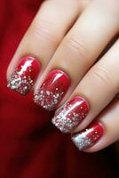 ai gegenereerd Kerstmis schitteren nagel manicure foto