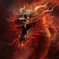 ai gegenereerd een majestueus Chinese draak met gouden balans en woest ogen, foto
