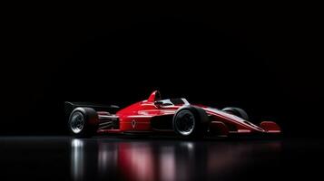 ai gegenereerd rood racing auto Aan een donker achtergrond met kopiëren ruimte foto
