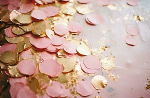 ai gegenereerd roze confetti goud folie confetti goud folie, foto