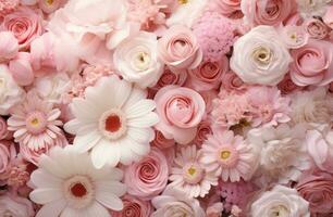 ai gegenereerd veel roze en wit bloemen zijn gelegd uit, foto