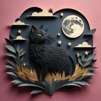 ai gegenereerd zwart kat in papercut stijl foto