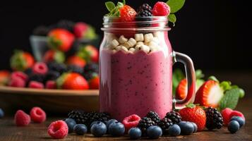 ai gegenereerd een kleurrijk foto van een levendig fruit smoothie, gemaakt met vers bessen