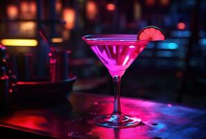 ai gegenereerd neon verlichting cocktail in een nacht club foto