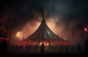 ai gegenereerd circus circus Aan de stadium Bij nacht foto