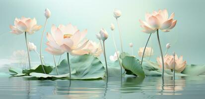 ai gegenereerd een schilderij van lotus planten en de water, foto