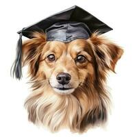 ai gegenereerd schattig waterverf hond in diploma uitreiking pet geïsoleerd foto