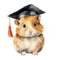 ai gegenereerd schattig waterverf hamster in diploma uitreiking pet geïsoleerd foto