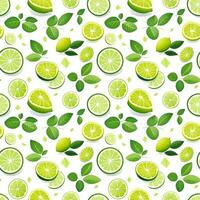 ai gegenereerd groen en wit bladeren met plakjes van limoen naadloos patroon achtergrond foto