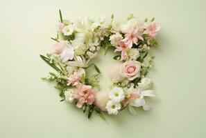 ai gegenereerd wit en roze bloemen geregeld in een alfabet vorm foto