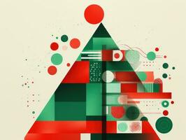 ai gegenereerd een rood, groen en wit Kerstmis boom, in de stijl van intuïtief meetkundig vormen foto