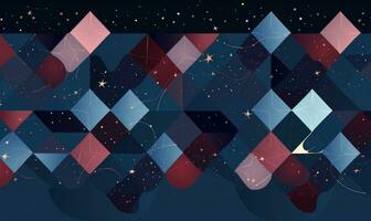 ai gegenereerd een dekbed patroon van sterren, vierkanten, en driehoeken foto