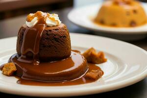 ai gegenereerd toffee pudding. pro foto