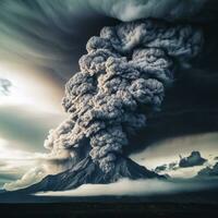 ai gegenereerd onheilspellend wolken van rook en as dat golf uit van een vulkaan gedurende een uitbarsting foto