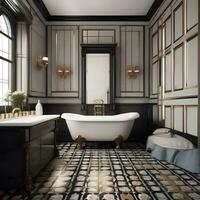 ai gegenereerd een luxueus victoriaans geïnspireerd badkamer met klauwvoet kuip en foto