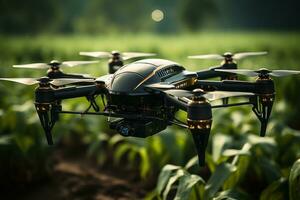 ai gegenereerd vernieuwend landbouw praktijken ai drones optimaliseren Bijsnijden Gezondheid en irrigatie, futurisme beeld foto