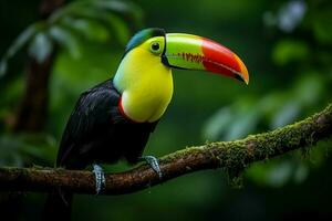 ai gegenereerd levendig kiel gefactureerd toekan temidden van panama's rijk vegetatie een boeiend dieren in het wild tafereel ai gegenereerd foto