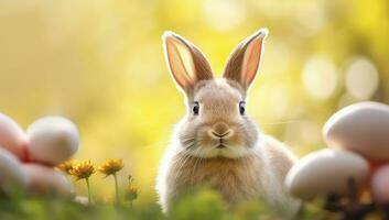 ai gegenereerd Pasen konijn met mooi voorjaar natuur. ai gegenereerd foto