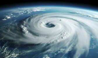 ai gegenereerd super tyfoon, tropisch storm, cycloon, tornado, over- oceaan. weer achtergrond. generatief ai foto