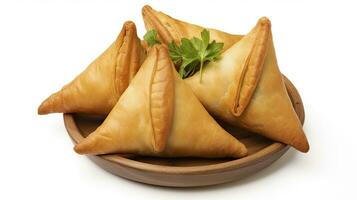 ai gegenereerd smakelijk samosa geïsoleerd Aan wit achtergrond. ai gegenereerd. foto