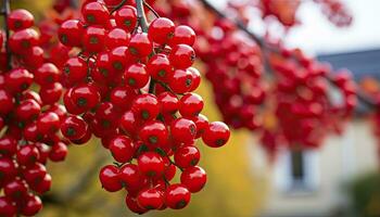 ai gegenereerd rood bessen in herfst. ai gegenereerd. foto