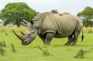 ai gegenereerd zuiden Afrikaanse neushoorn grazen. ai gegenereerd foto